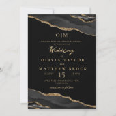 Elegante en humeurige Black Gold Wedding Invitatio Kaart (Voorkant)