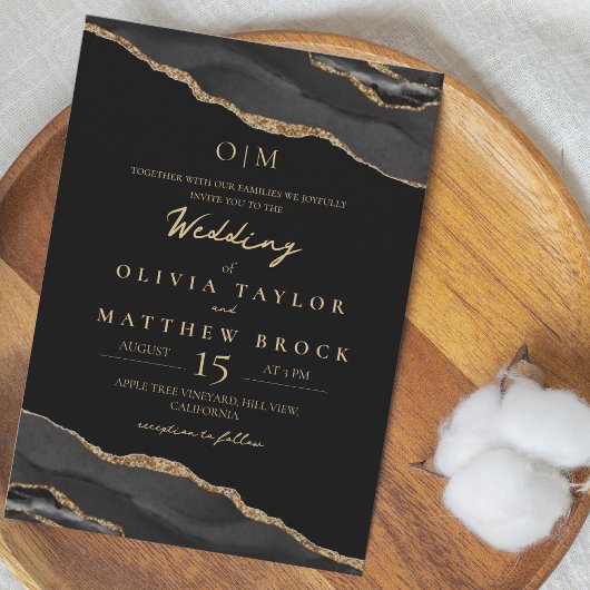 Elegante en humeurige Black Gold Wedding Invitatio Kaart