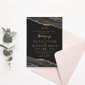 Elegante en humeurige Black Gold Wedding Invitatio Kaart