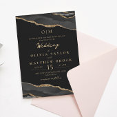 Elegante en humeurige Black Gold Wedding Invitatio Kaart