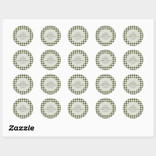 Elegante en klassieke Green Gingham Kerstmis Ronde Sticker (Vel)