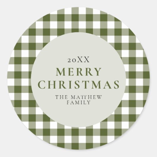Elegante en klassieke Green Gingham Kerstmis Ronde Sticker (Voorkant)
