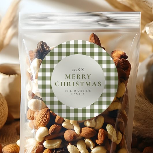 Elegante en klassieke Green Gingham Kerstmis Ronde Sticker