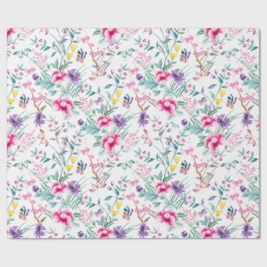 Elegante en Kleurrijke Bloemen & Vlinders Cadeaupapier (Vlak)