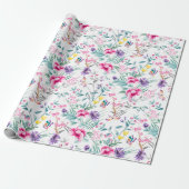 Elegante en Kleurrijke Bloemen & Vlinders Cadeaupapier (Uitgerold)
