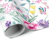 Elegante en Kleurrijke Bloemen & Vlinders Cadeaupapier (Rol Hoek)