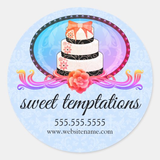 Elegante en Kleurrijke Cake Bakery Box Seals Ronde Sticker (Voorkant)