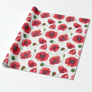 Elegante en kleurrijke rode klaproos bloemen cadeaupapier