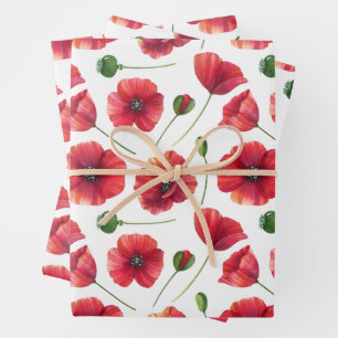 Elegante en kleurrijke rode klaproos bloemen inpakpapier vel