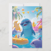 Elegante en knuffelige dolfijnen zwembadfeest uitn kaart (Achterkant)