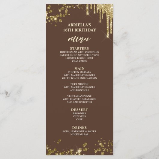 Elegante en leuke bruine en gouden menu (Voorkant)