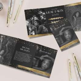 Elegante en leuke gouden driezijdige uitnodiging v
