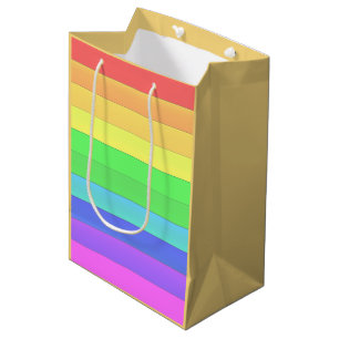 Elegante en leuke kleurrijke regenboogstrepen medium cadeauzakje