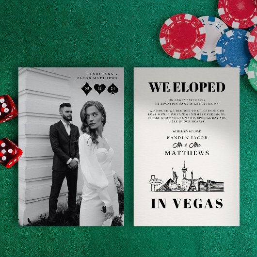 Elegante en leuke Las Vegas-elopementsaankondiging Kaart