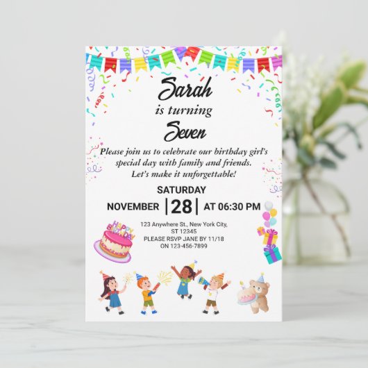 Elegante en leuke verjaardagsfeestje uitnodiging K (Staand voorkant)