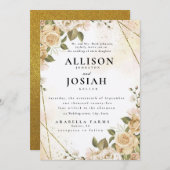 Elegante en levendige gouden bruiloft uitnodiging (Voorkant / Achterkant)