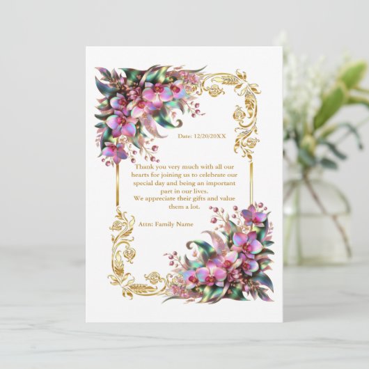 Elegante en levendige Orchidee Bloemen Bruiloft Bedankkaart (Staand voorkant)