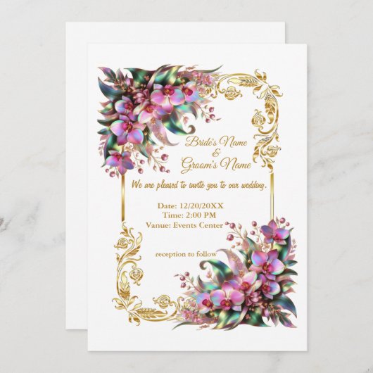 Elegante en levendige Orchidee Bloemen Bruiloft Kaart (Voorkant / Achterkant)