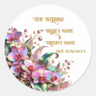 Elegante en levendige Orchidee Bloemen Bruiloft Ronde Sticker