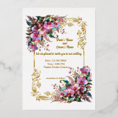 Elegante en levendige Orchidee Bloemen Bruiloft Ui Folie Uitnodiging (Voorkant)