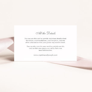 Elegante en luxe bruiloft   Witte en grijze detail Informatiekaartje