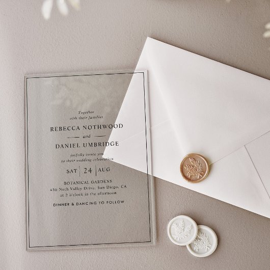 Elegante en minimale bruiloft acryl uitnodigingen
