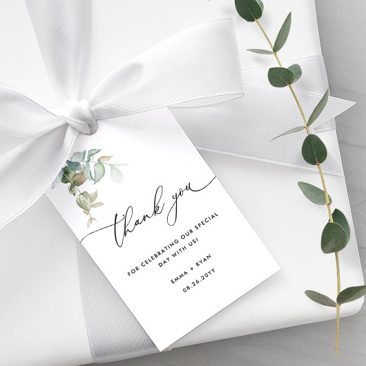 Elegante en Minimale Eucalyptus Groen Bruiloft Cadeaulabel