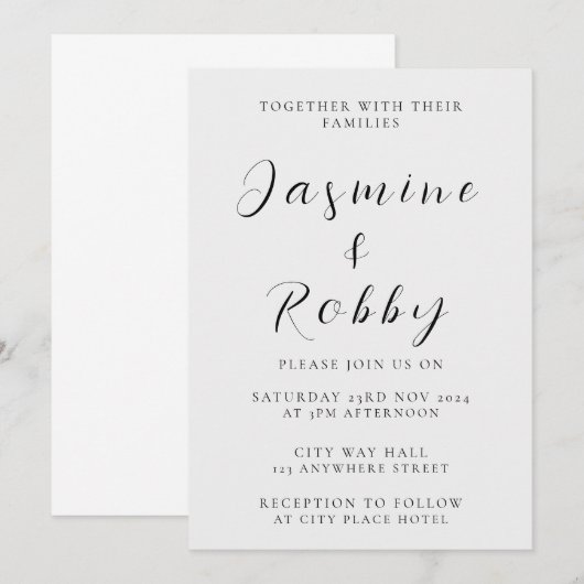 Elegante en minimale huwelijksuitnodiging kaart (Voorkant / Achterkant)