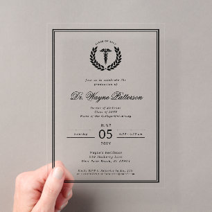 Elegante en minimalistische afstudeerfeest geneesk acryl uitnodigingen