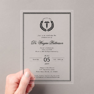 Elegante en minimalistische medische school Afstud Acryl Uitnodigingen