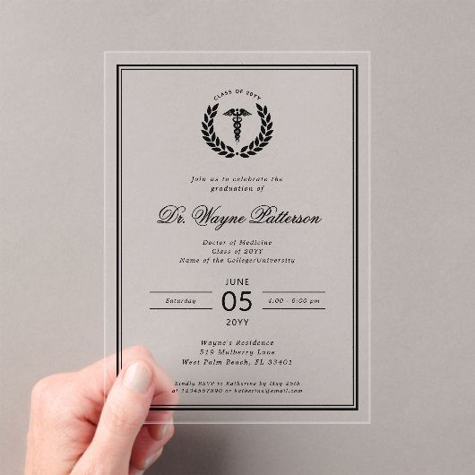 Elegante en minimalistische medische school Afstud Acryl Uitnodigingen (Insitu (Draagbaar))