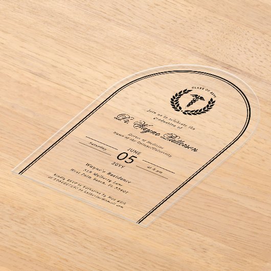 Elegante en minimalistische medische school Afstud Acryl Uitnodigingen (Laagn)