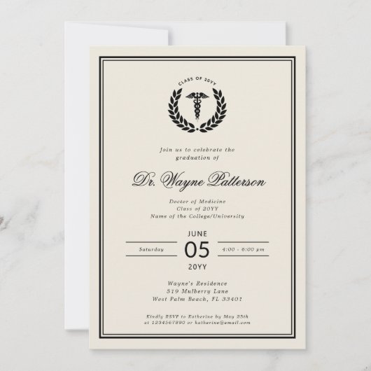 Elegante en minimalistische medische school Afstud Kaart (Voorkant)