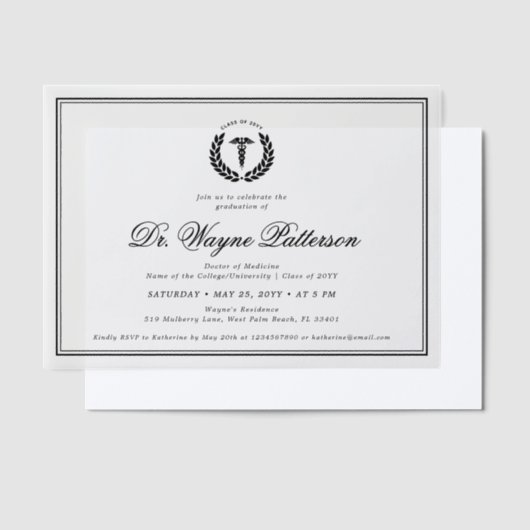 Elegante en minimalistische medische school Afstud Vellum Uitnodigingen (Offset)