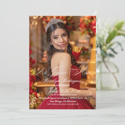 Elegante en minimalistische Photo Quinceañera Kaart (Staand voorkant)