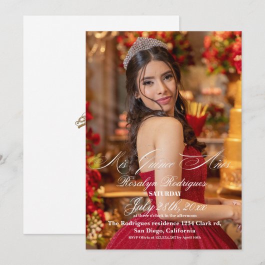 Elegante en minimalistische Photo Quinceañera Kaart (Voorkant / Achterkant)