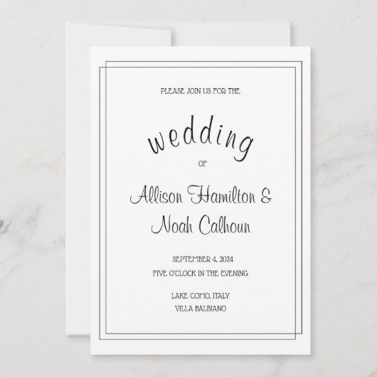 Elegante en minimalistische witte bruiloft uitnodi kaart (Voorkant)