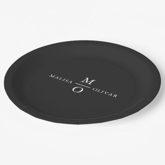 Elegante en minimalistische zwart-wit bruiloft papieren bordje (Gekanteld)