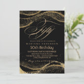 Elegante en moderne Black Gold 50e verjaardag Invi Kaart (Staand voorkant)