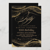 Elegante en moderne Black Gold 50e verjaardag Invi Kaart (Voorkant / Achterkant)