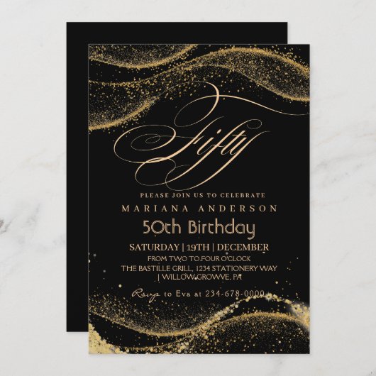 Elegante en moderne Black Gold 50e verjaardag Invi Kaart (Voorkant / Achterkant)
