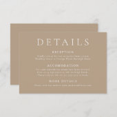 Elegante en moderne Bleke Taupe Wedding Details Informatiekaartje (Voorkant / Achterkant)