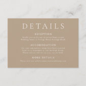 Elegante en moderne Bleke Taupe Wedding Details Informatiekaartje (Voorkant)