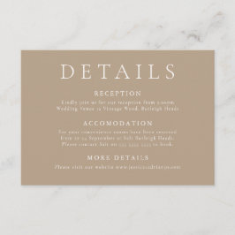 Elegante en moderne Bleke Taupe Wedding Details Informatiekaartje
