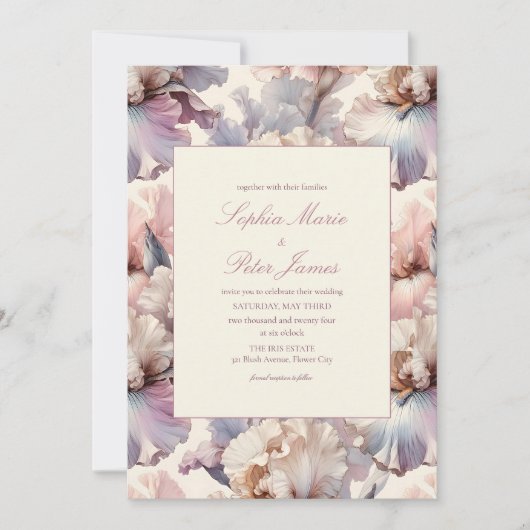 Elegante en moderne Blush en Mauve Bloem Bruiloft Kaart (Voorkant)