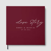 Elegante en moderne Bourgondische Script Wedding Gastenboek (Voorkant)