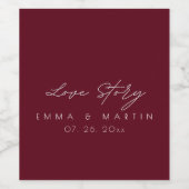 Elegante en moderne Bourgondische Script Wedding Wijn Etiket (Enkel label)