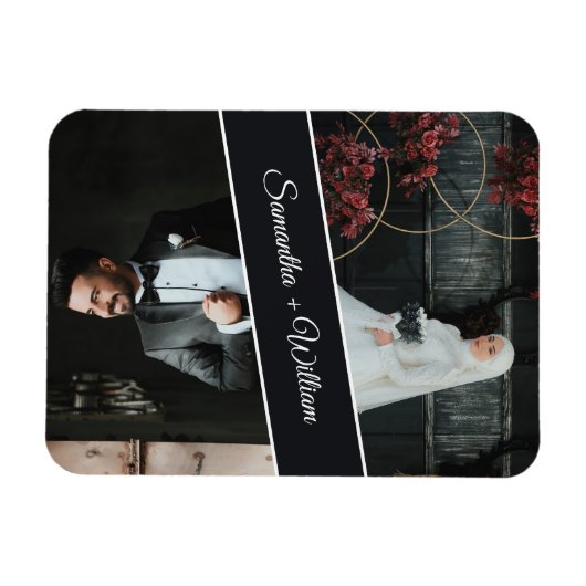 Elegante en moderne custom 2 foto bruiloft magneet (Horizontaal)