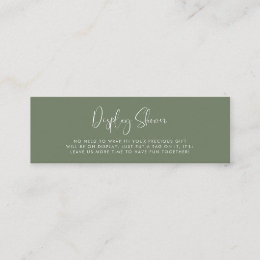 Elegante en moderne Dark Sage Display douchekaart Mini Visitekaartje (Voorkant)