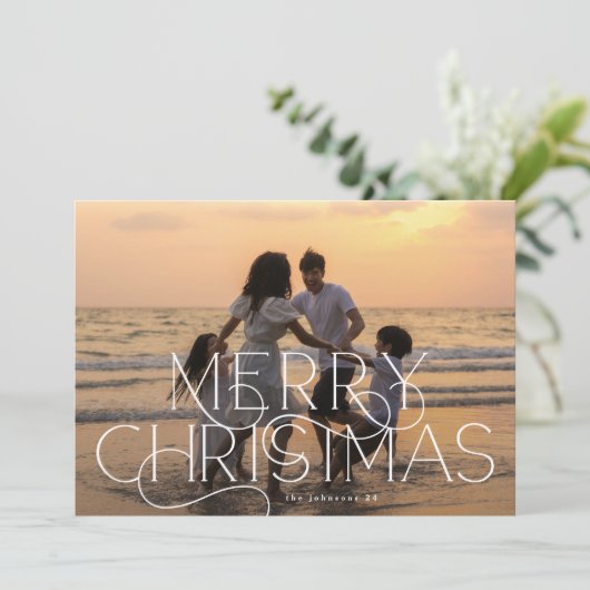 Elegante en moderne foto CURLY MERRY CHRISTMAS Feestdagenkaart (Staand voorkant)